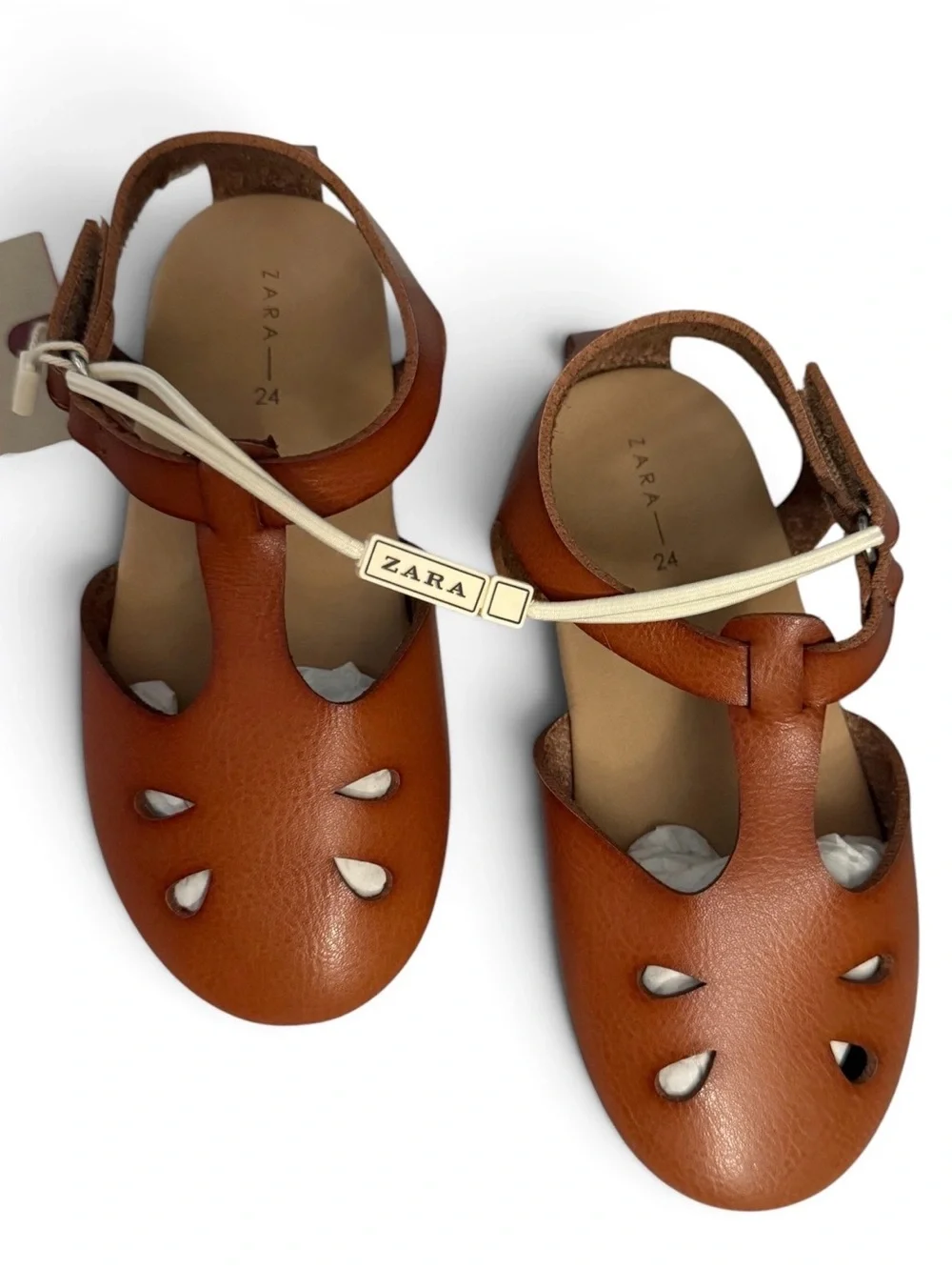 Zara Kids Tan Leather T-Strap Mary Jane Sandals